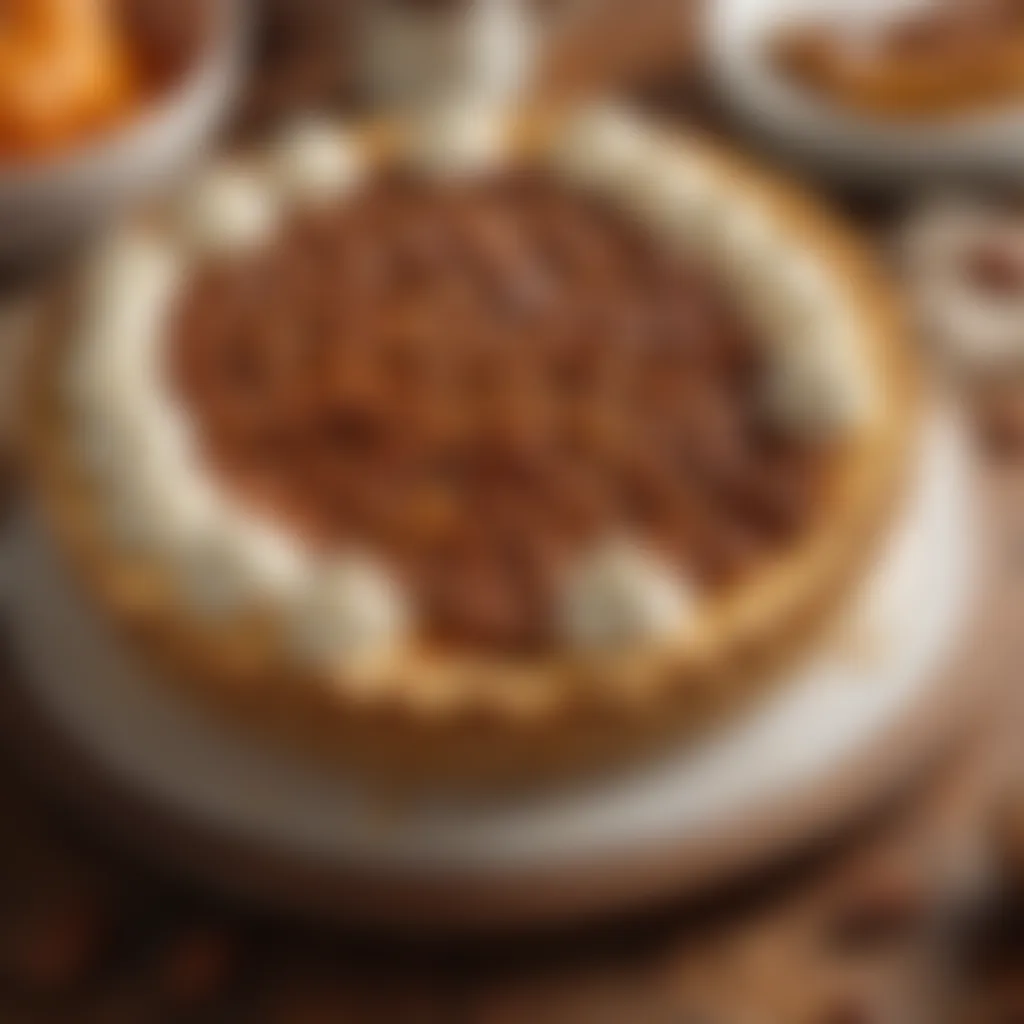 Pumpkin pie with pecan topping and whipped cream