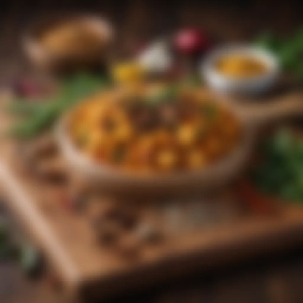 Vibrant Spices and Herbs Selection Colorful array of spices and herbs on a wooden chopping board