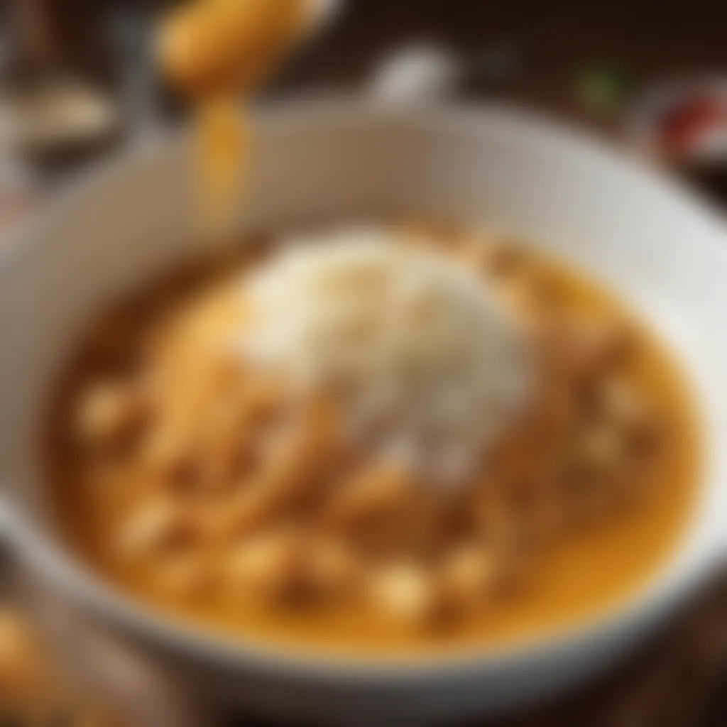 Freshly grated coconut being added to the simmering curry