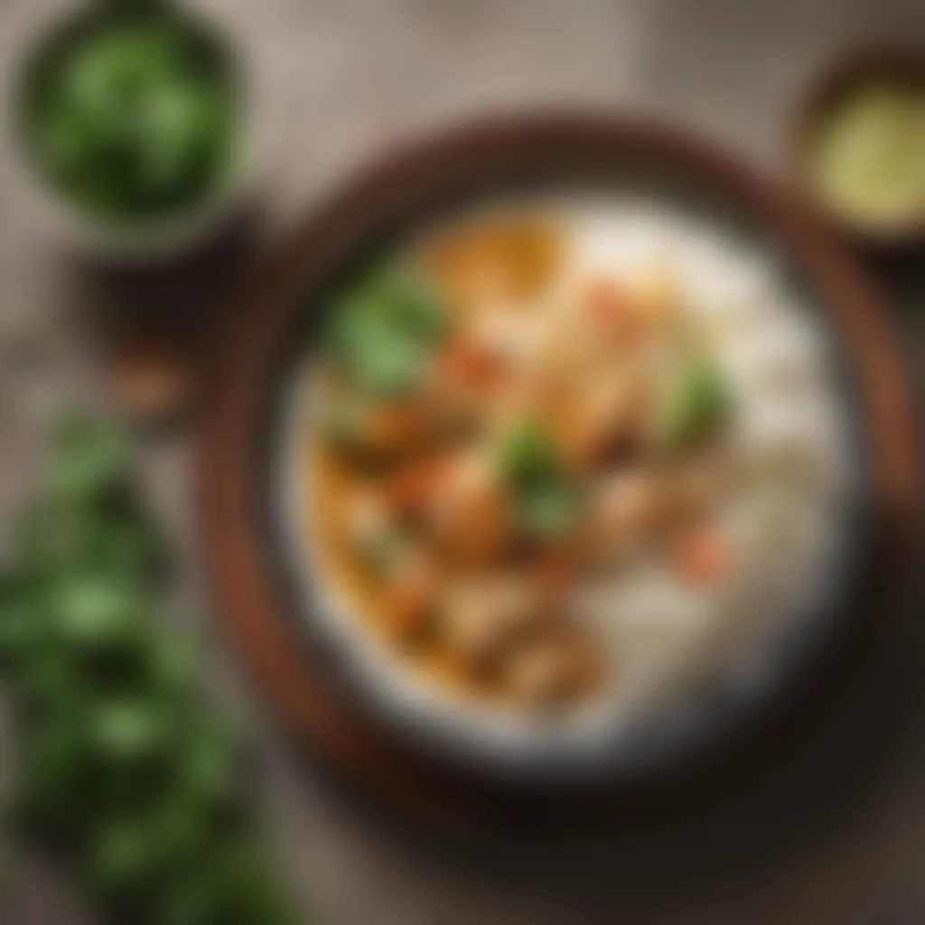Finishing Touch with Fresh Cilantro Garnishing the coconut chicken curry with fresh cilantro leaves