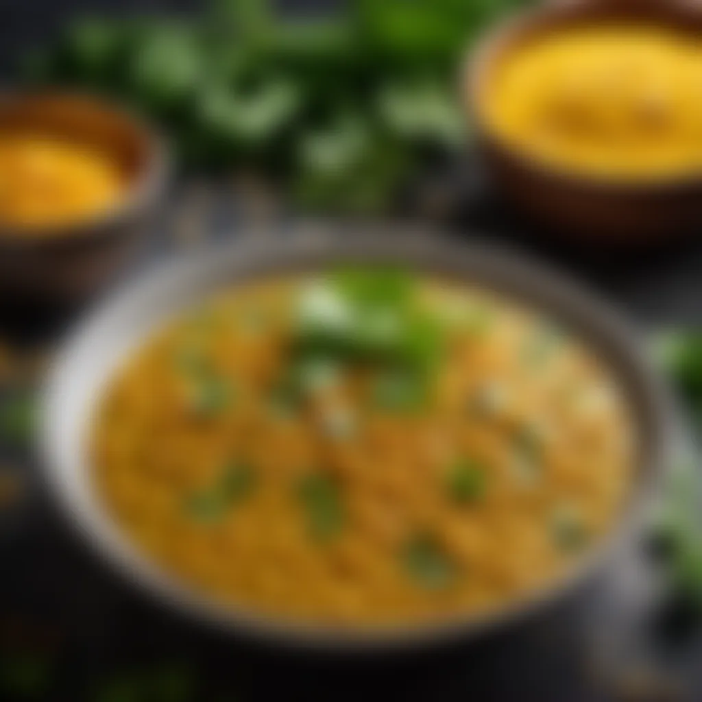 Dal being garnished with fresh coriander leaves