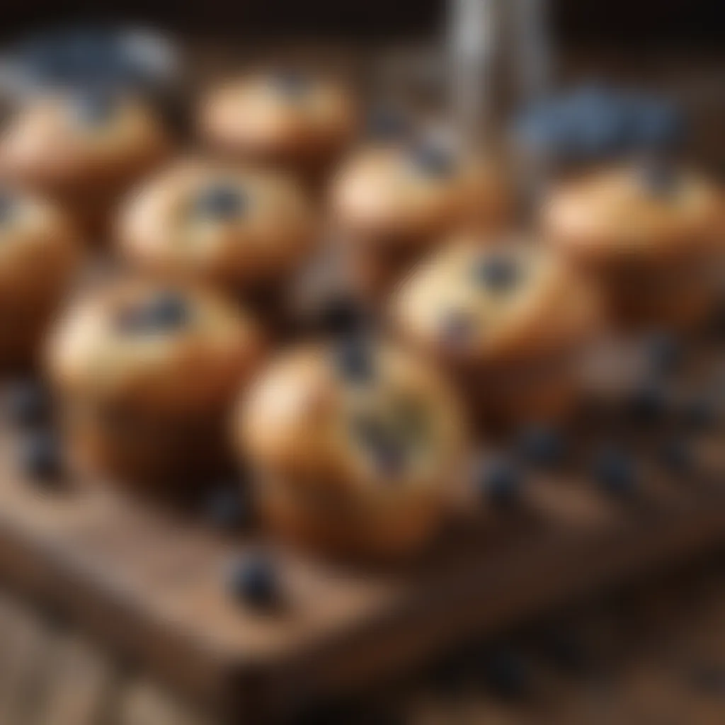 Homemade blueberry mmmuffins on rustic wooden table