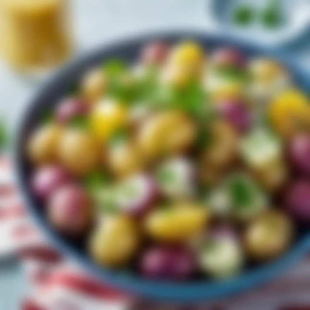 Artistic baby potato salad with zesty dressing