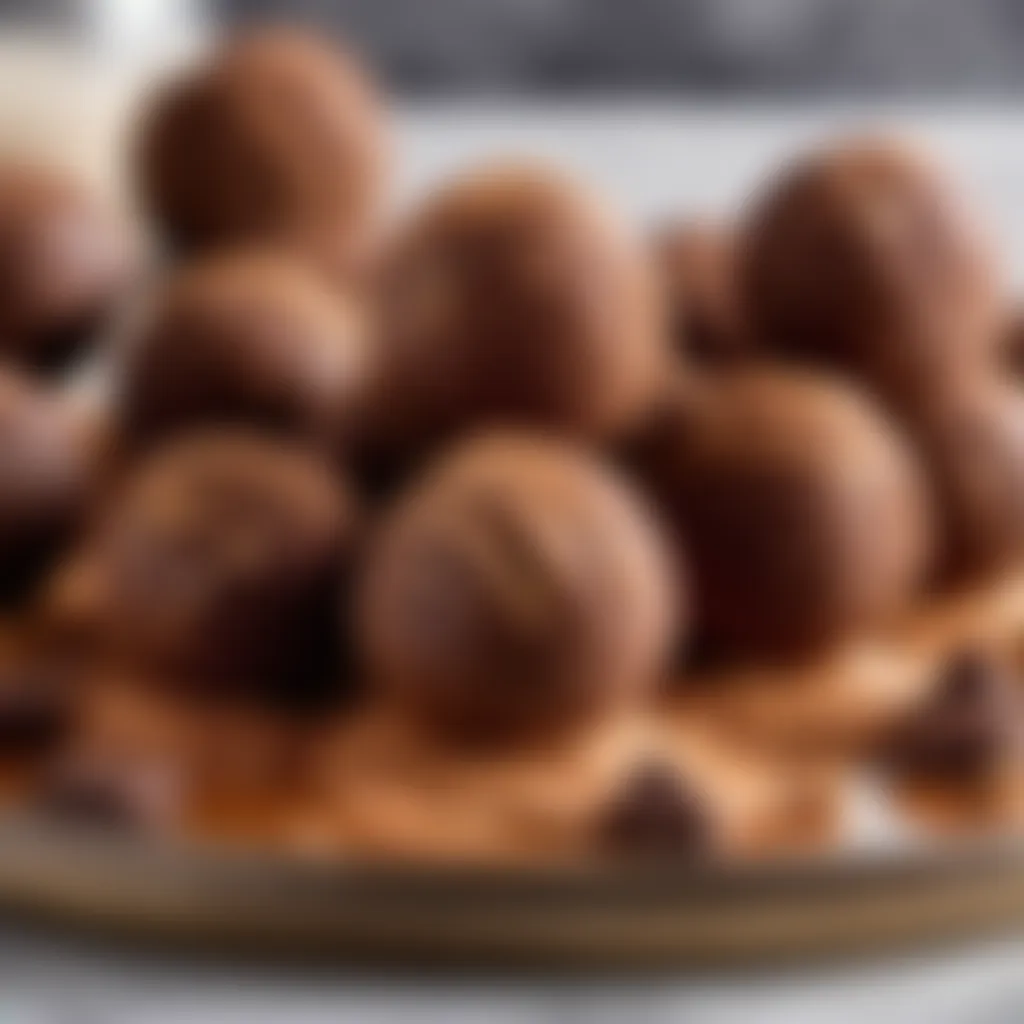 Homemade peanut butter balls surrounded by a sprinkle of cocoa powder