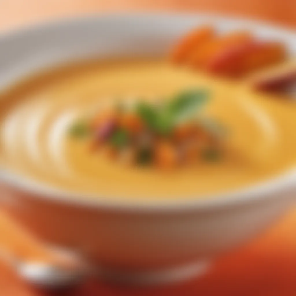 Savory Sweet Potato and Apple Soup Garnished with Herbs