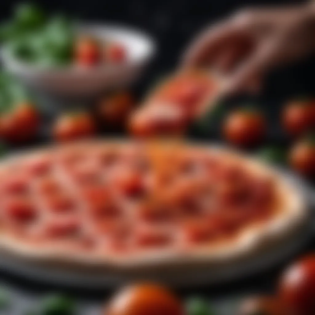 Crafting the perfect pizza sauce with hand-crushed tomatoes Fresh tomatoes being hand-crushed for pizza sauce