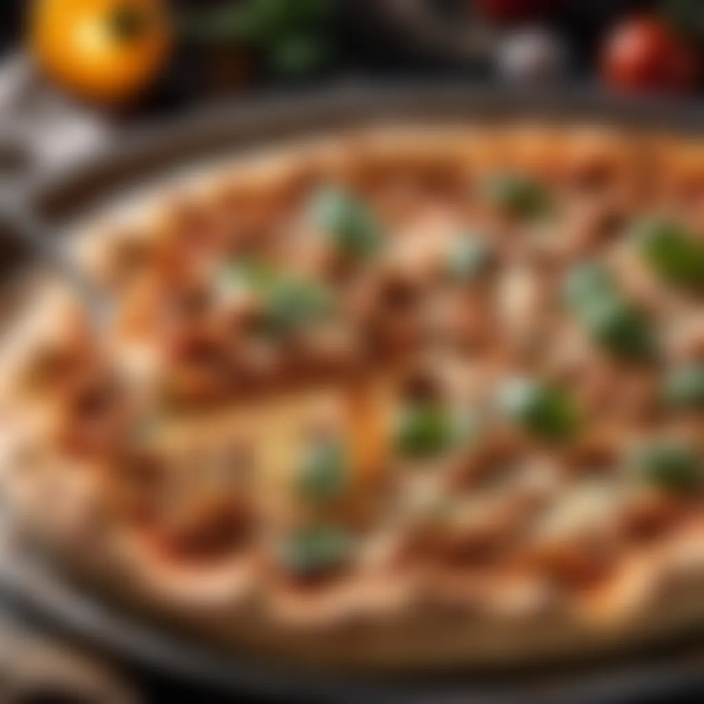 Indulging in a freshly baked golden pizza bolognese Golden-baked pizza bolognese fresh out of the oven