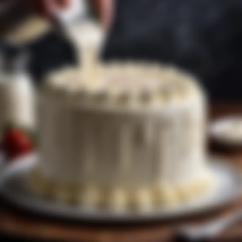 Cream cheese frosting being spread on a cake