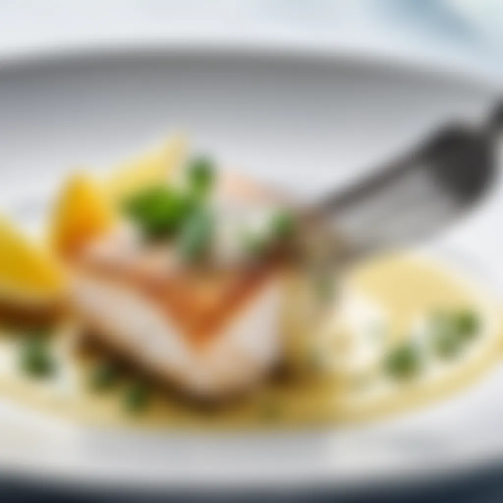 Close-up of a fork with a bite of hake