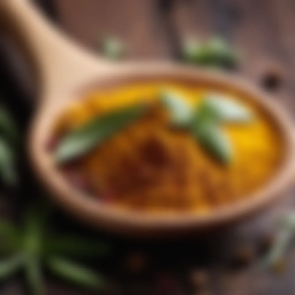 Spices and herbs on a wooden spoon