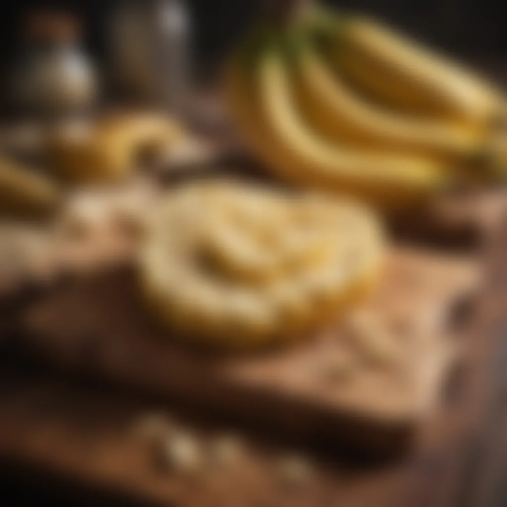 Sliced bananas on a wooden cutting board