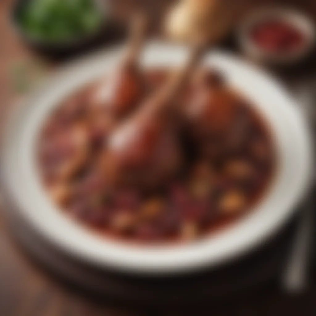 Succulent lamb shanks with kidney beans in rich red wine sauce