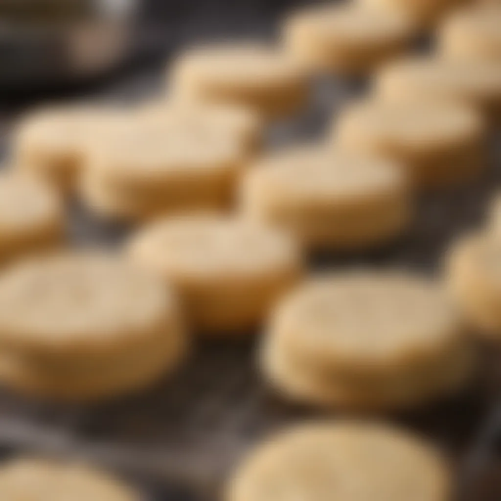 Freshly baked shortbread biscuits cooling on wire rack