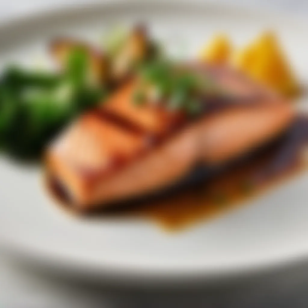 Gourmet soy-glazed salmon served with vibrant side dishes