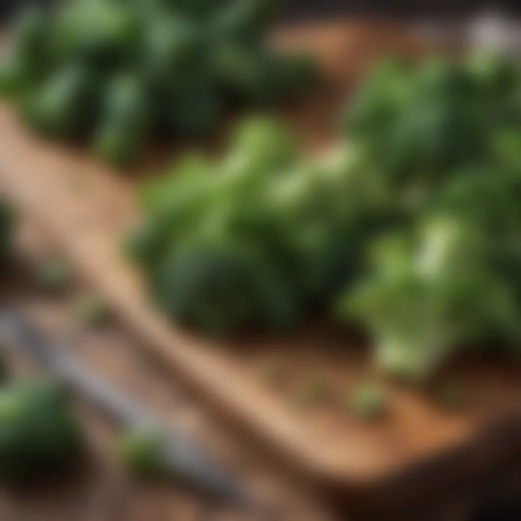 Artful Display of Fresh Broccoli Fresh Broccoli Florets on Artisanal Cutting Board