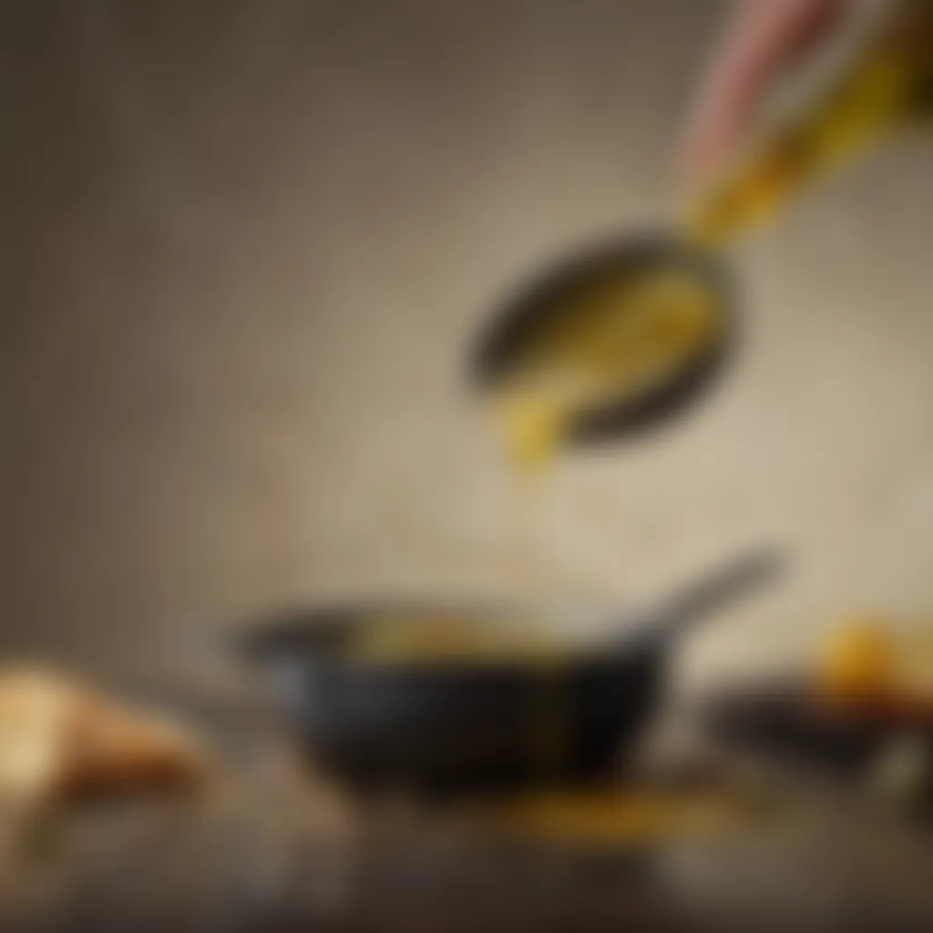 Pouring premium olive oil in a pan