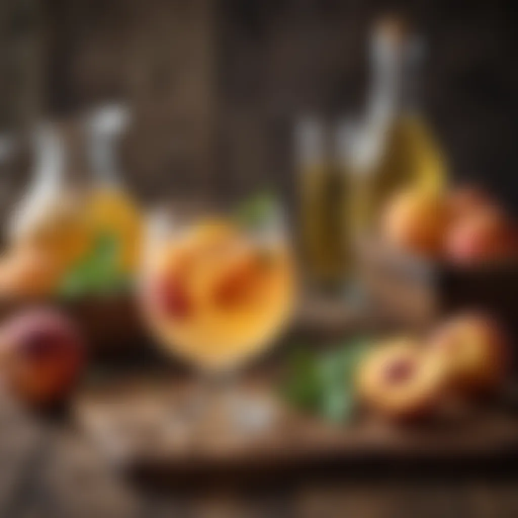 Peach Moscato Sangria Ingredients on Rustic Wooden Table