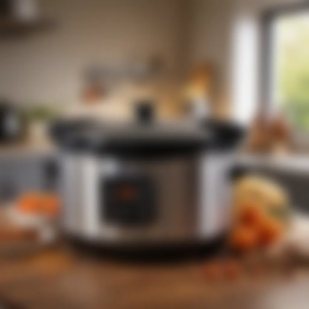 A modern slow cooker showcasing various settings