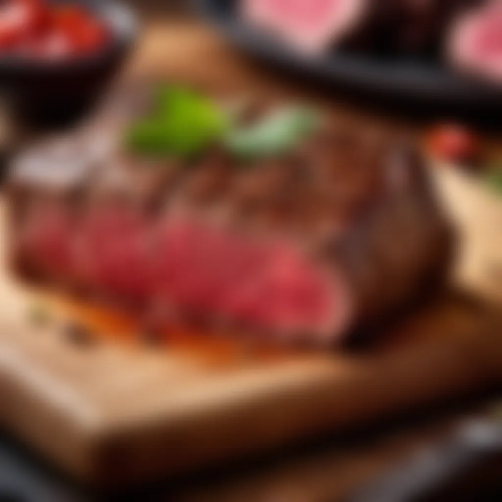 Diced beef on wooden cutting board