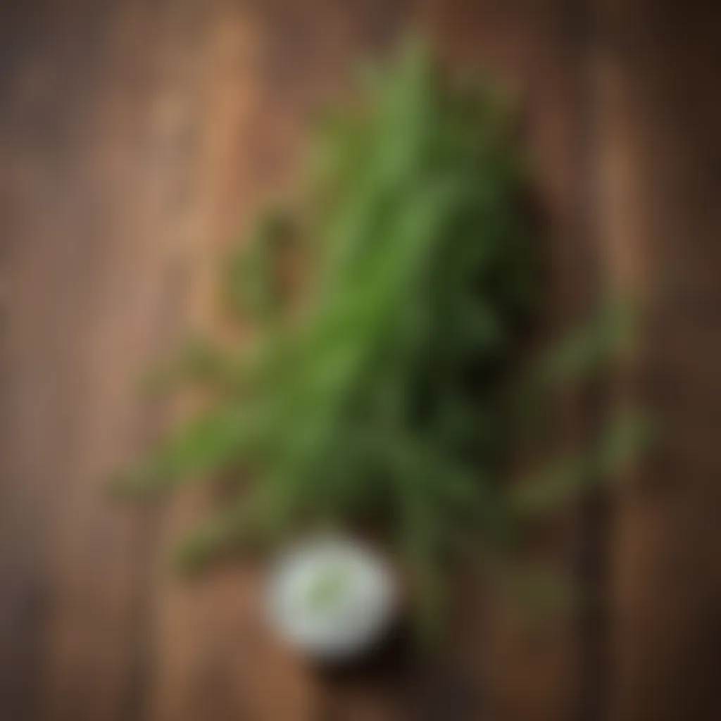 Sprigs of dill on a rustic wooden background