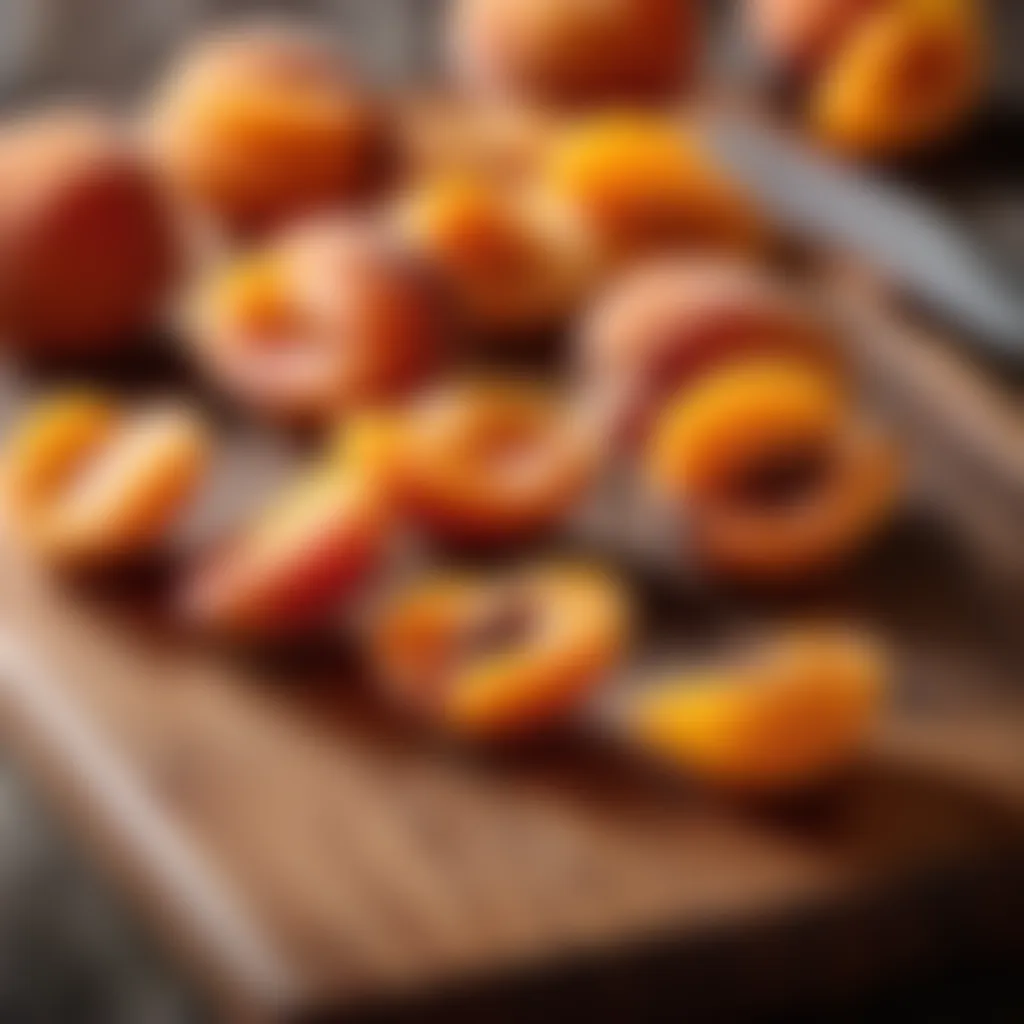 Dried apricots on a wooden cutting board