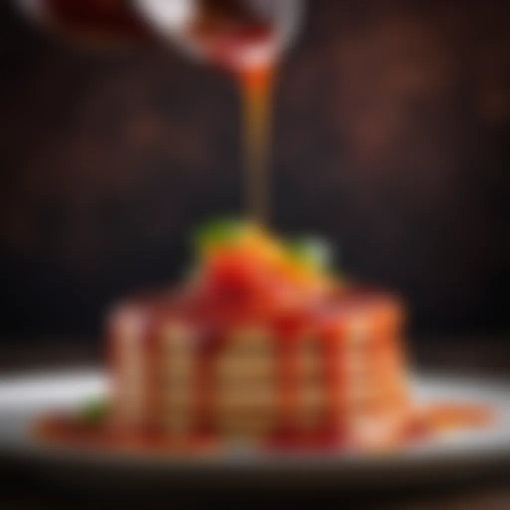 Finishing Touch of Culinary Art Drizzling sweet and sour sauce on dish