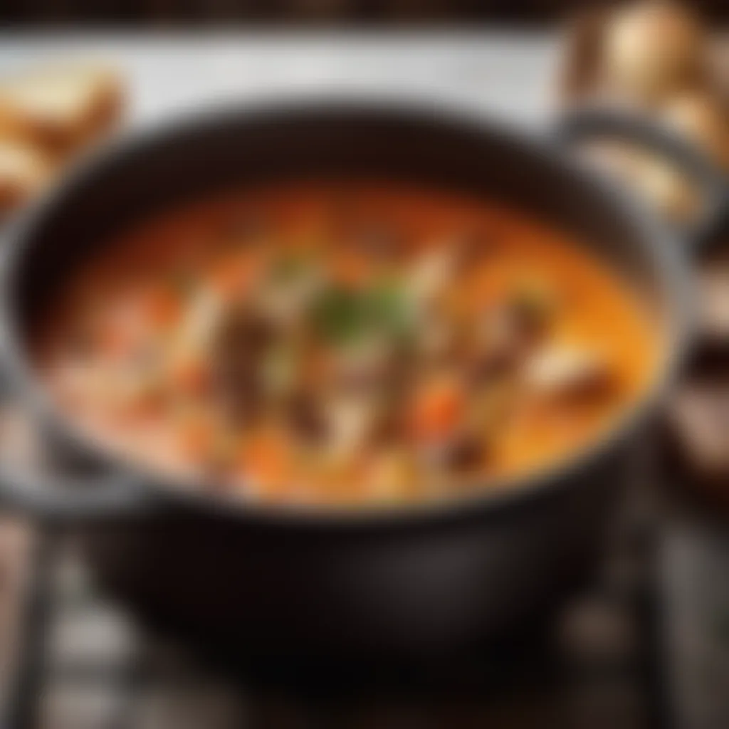 Flavorful Soup in a Dutch Oven Dutch oven filled with bubbling soup