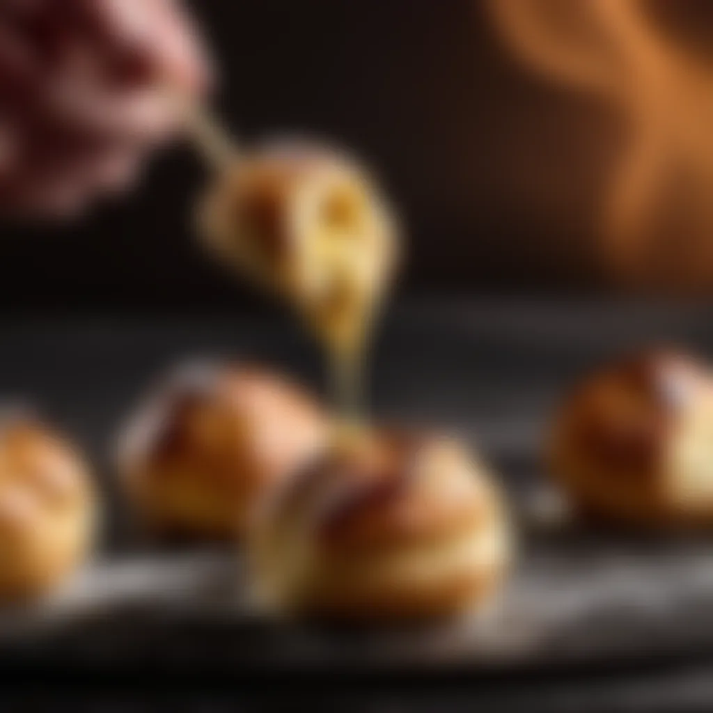 Aebleskiver being flipped using a skewer