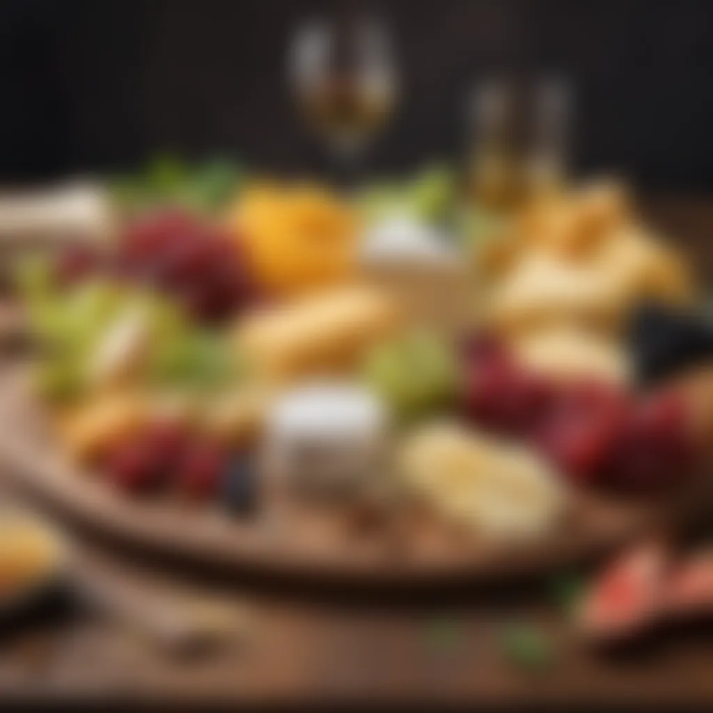 Elegant cheese platter with assorted cheeses and fruits