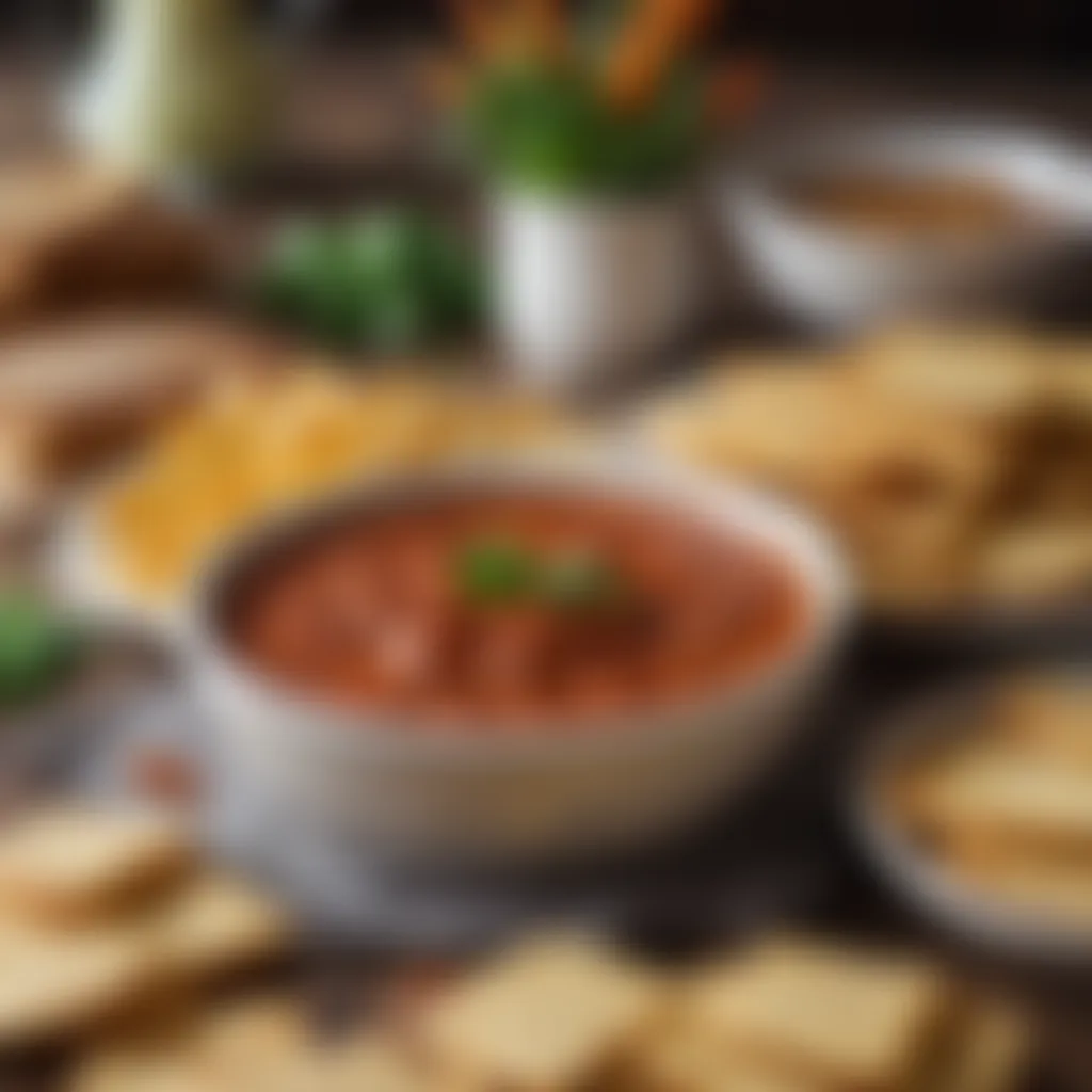 A selection of dippers including vegetables, crackers, and bread.