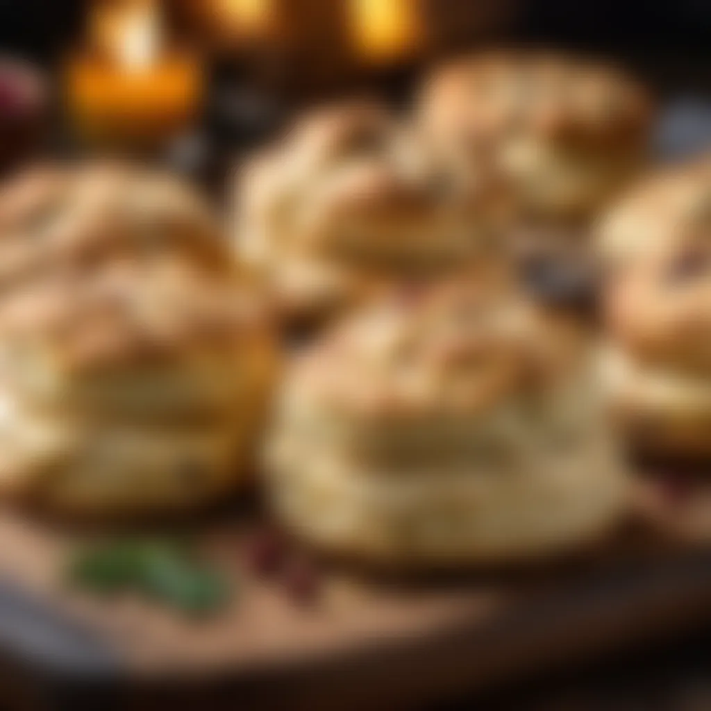 Freshly baked scones on a rustic wooden board