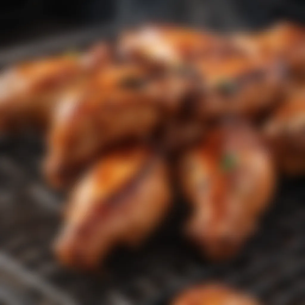 Spicy chicken wings sizzling on a hot grill