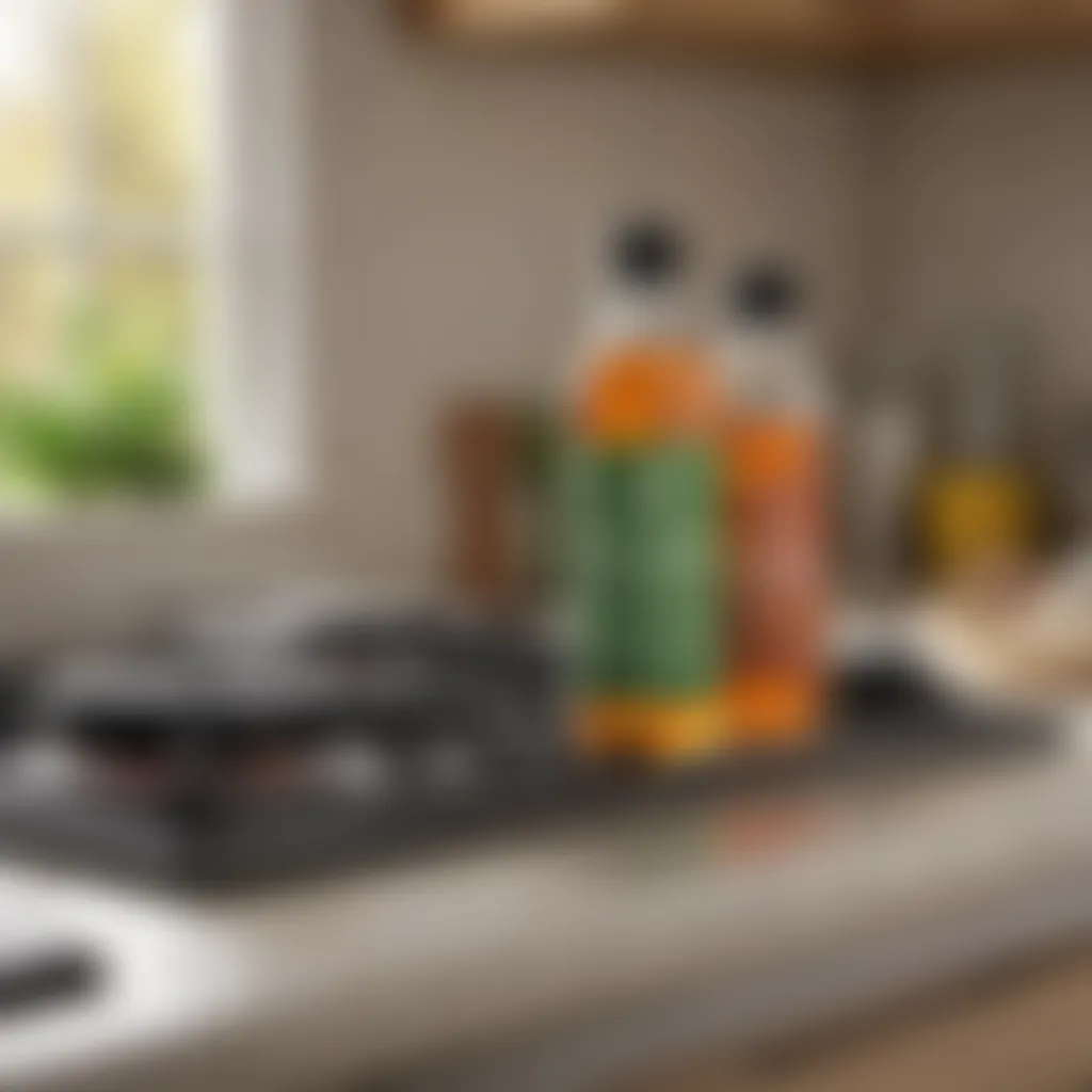 Eco-friendly cleaning products on a countertop.