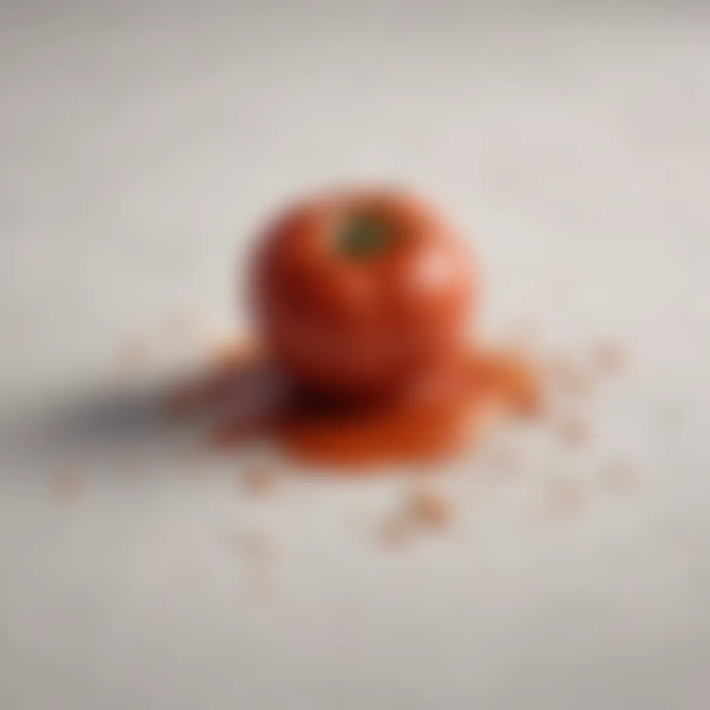 Close-up of tomato sauce splattered on a white shirt