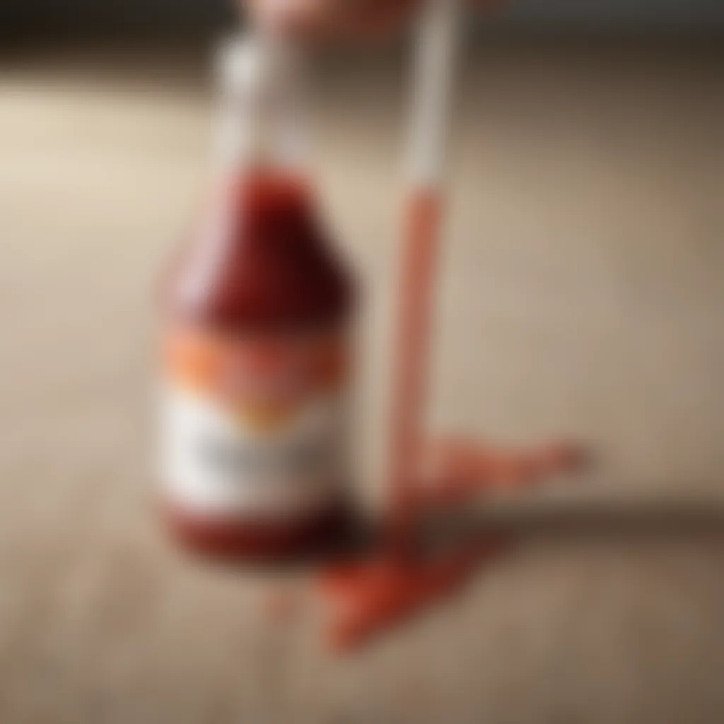 Cleaning solution applied to a ketchup stain