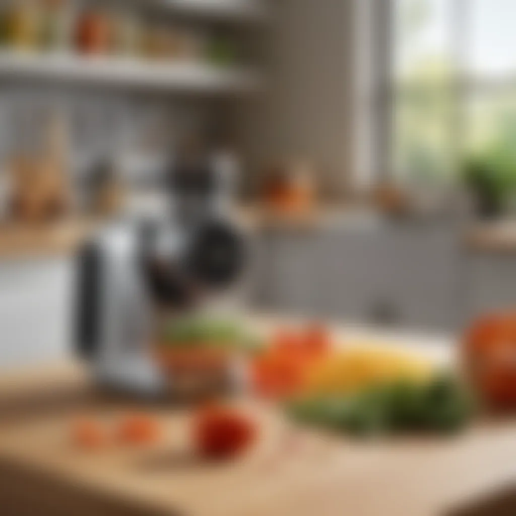 A well-organized kitchen showcasing an efficient vegetable chopper in use.