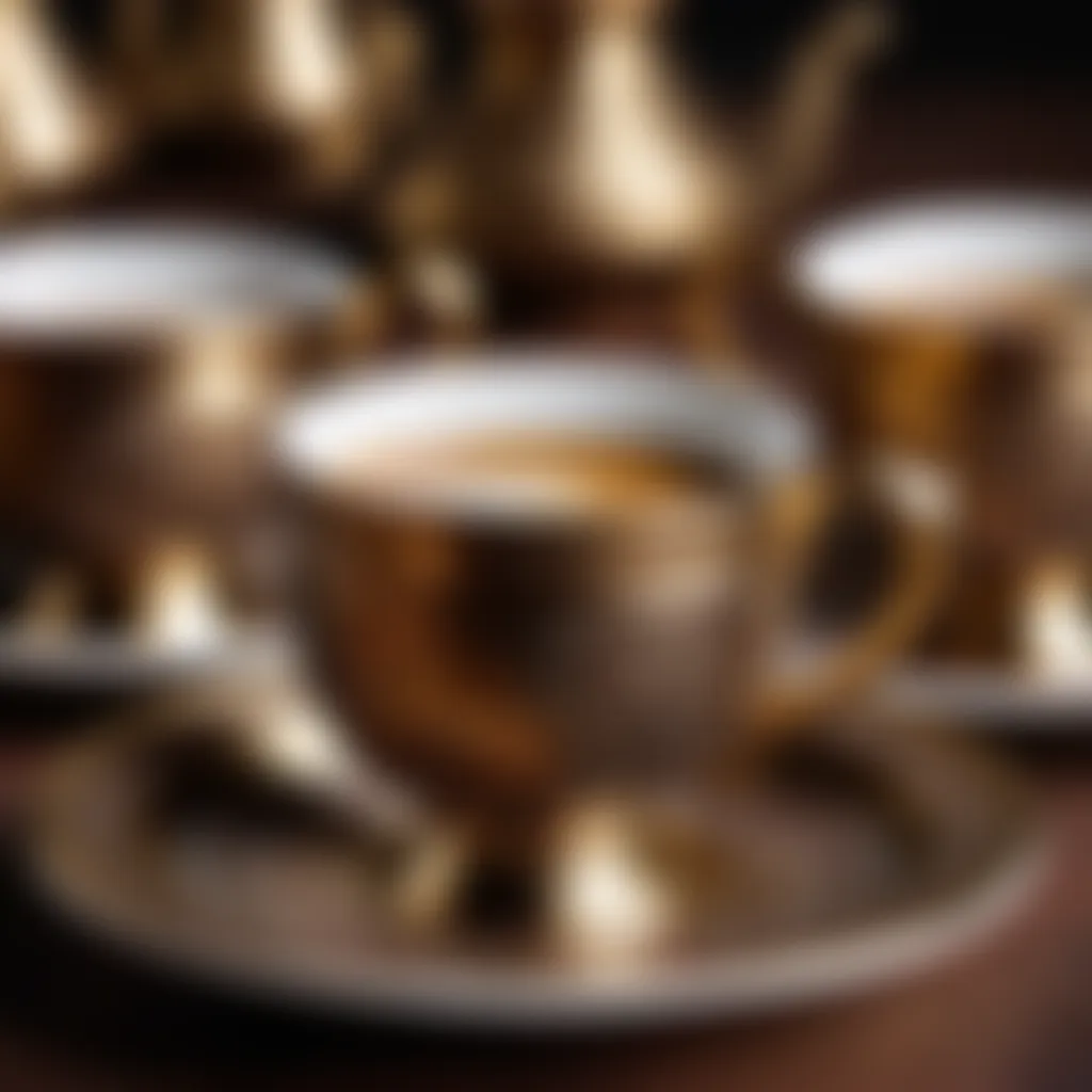 Elegant Arabic coffee cups on intricate saucers