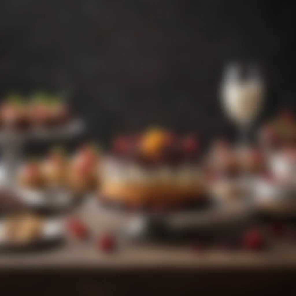 Gourmet Dessert Showcase A stylish dessert table adorned with an array of gourmet treats and an exquisite birthday cake.