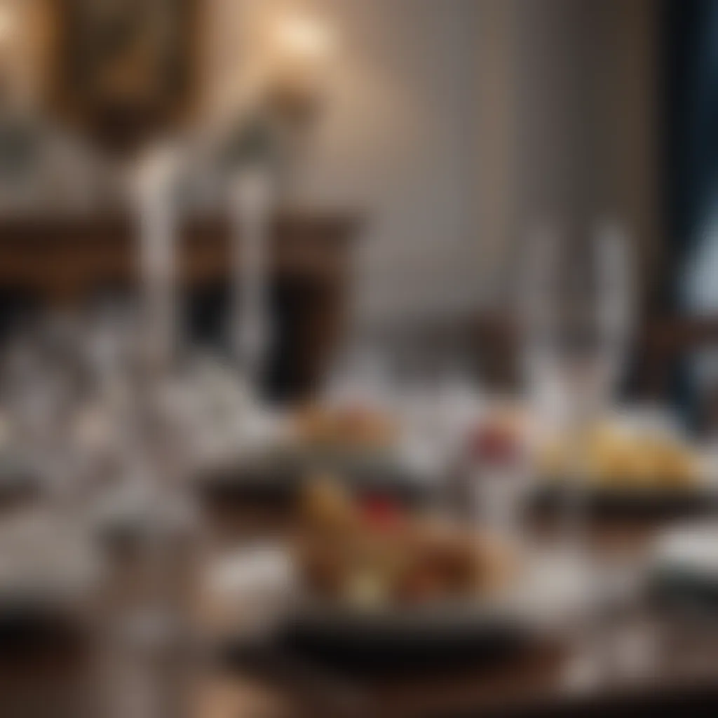 Sophisticated Dining Experience A beautifully set elegant dining table with fine china and crystal glassware for a birthday celebration.