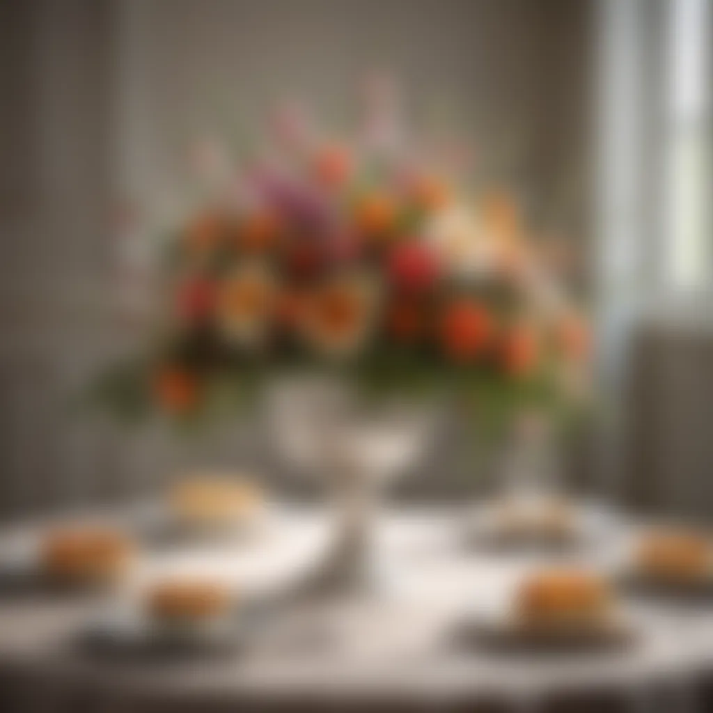 Floral Elegance An exquisite floral arrangement featuring seasonal blooms as a centerpiece for a refined birthday event.