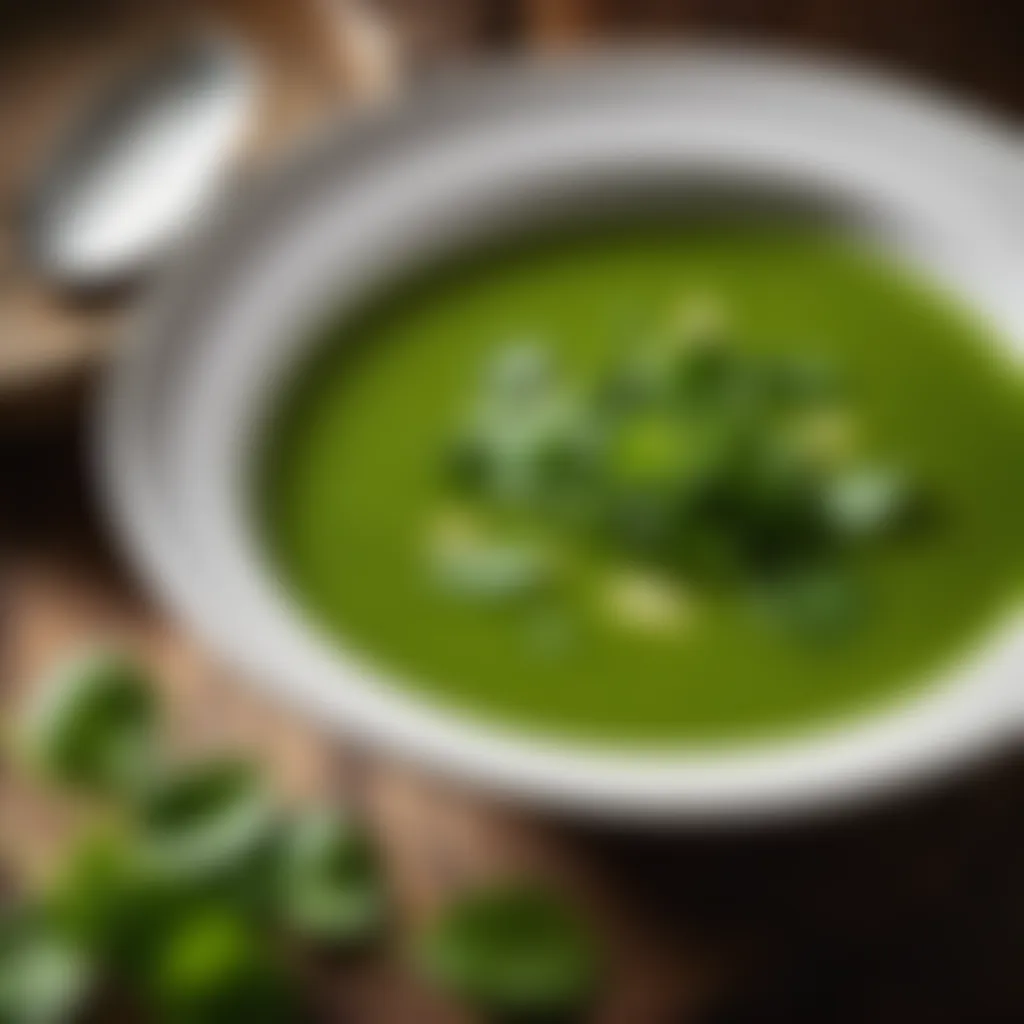 Elegant Bowl of Watercress Soup with Herb Garnish