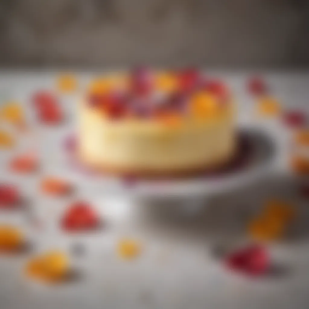 Elegant cheesecake garnished with edible flower petals