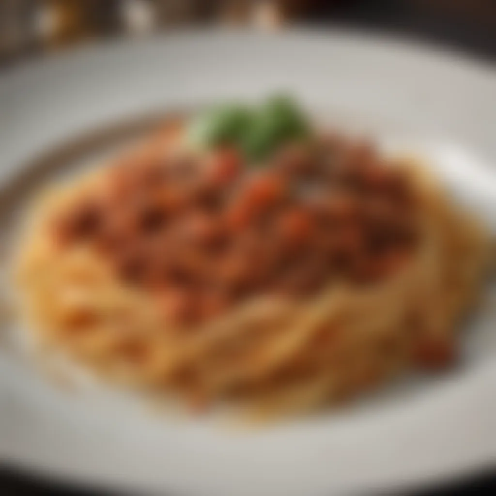 Elegant plating of spaghetti bolognese