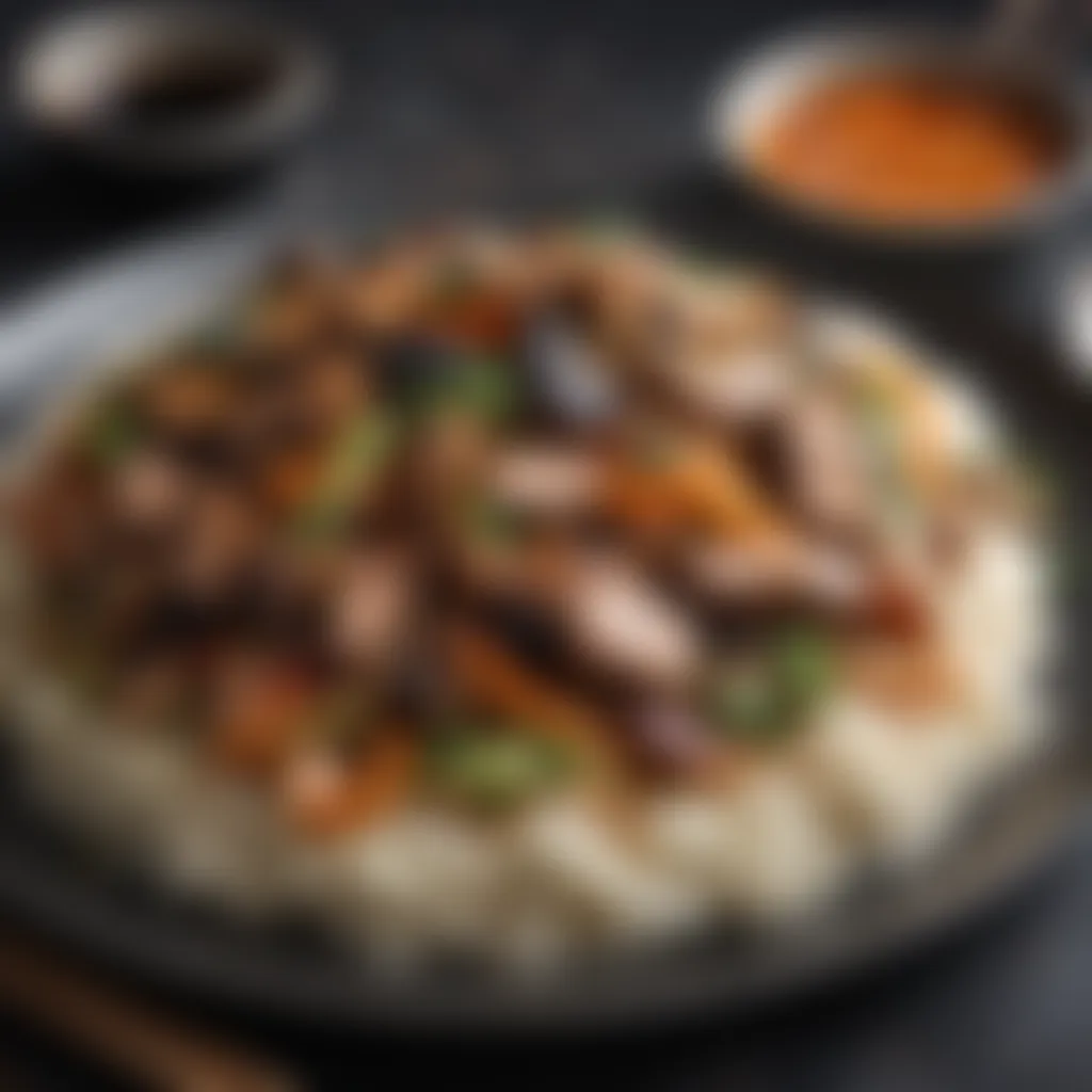 Elegant Pork Stir Fry with Black Garlic Drizzle Elegant Pork Stir Fry with Black Garlic Drizzle