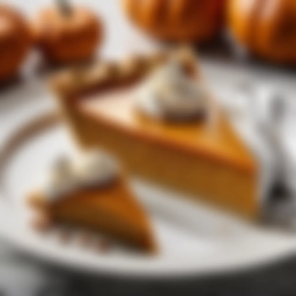 Elegant pumpkin pie dessert on marble platter