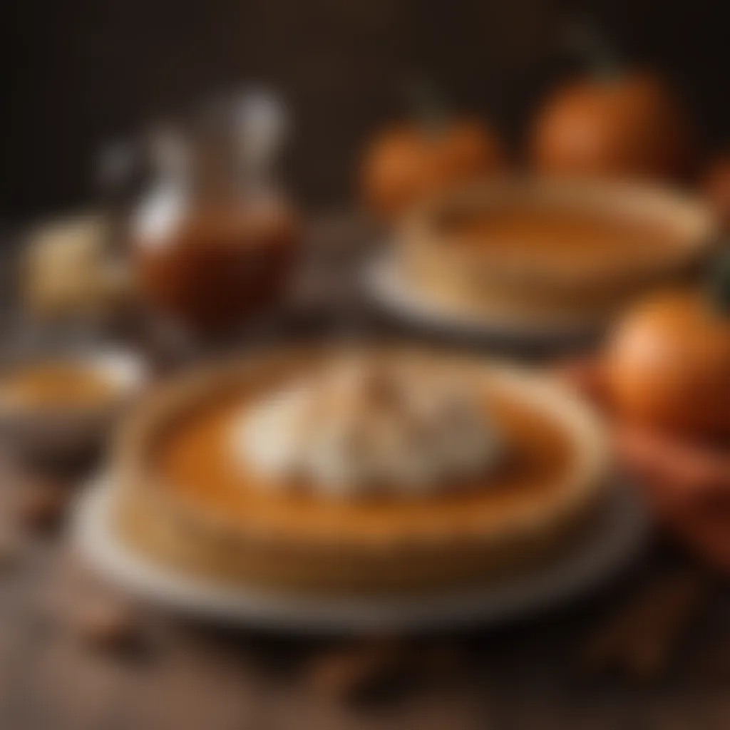 Aesthetic allure of the finished pie Elegant pumpkin pie presentation