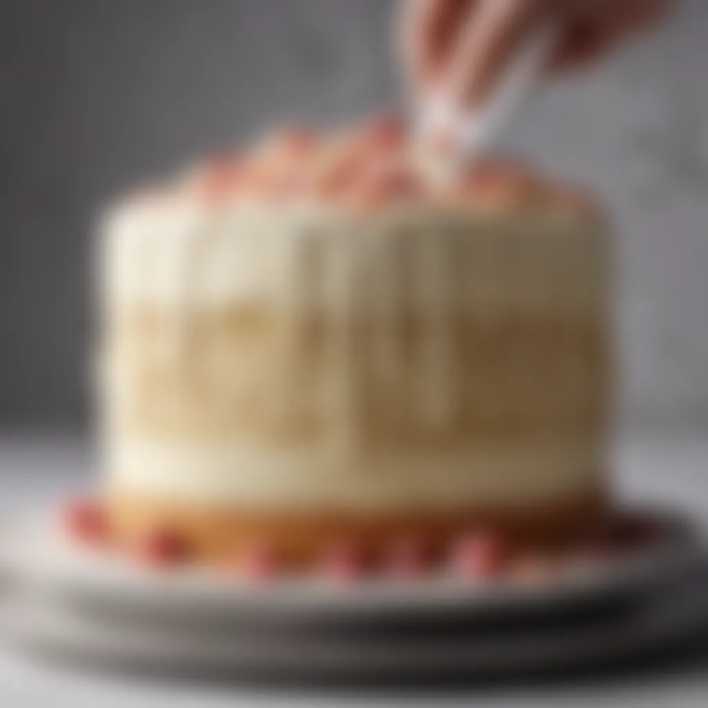 Velvety vanilla frosting being elegantly spread on a sponge cake layer