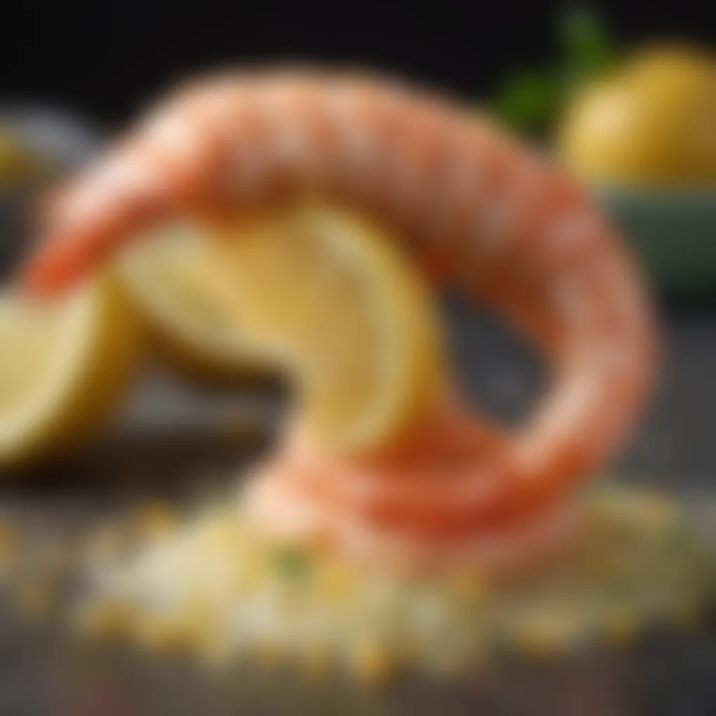 Artistic display of shrimp scampi garnished with zesty lemon zest