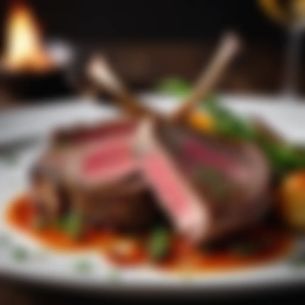 Close-up of perfectly seared rack of lamb