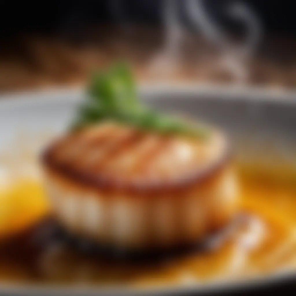 Delicate scallop searing on gourmet pan